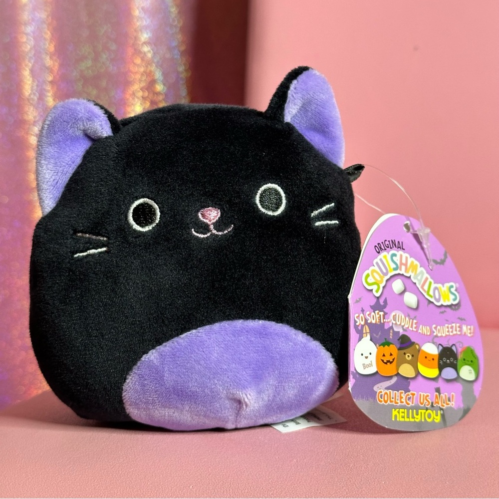 Squishmallows Kellytoy Autumn the Black & Purple Cat Collectible Mini Plush Toy